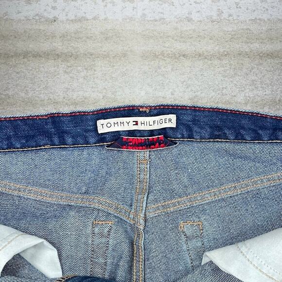 Vintage Y2K Tommy Hilfiger Jeans 34x32 Boyfriend Fit Medium Wash Denim Tan Logo - Picture 4 of 5